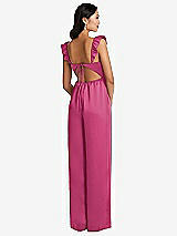 Rear View Thumbnail - Tea Rose Ruffled Sleeve Tie-Back Jumpsuit with Pockets