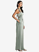 Side View Thumbnail - Willow Green Ruffled Sleeve Tie-Back Jumpsuit with Pockets