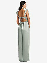 Rear View Thumbnail - Willow Green Ruffled Sleeve Tie-Back Jumpsuit with Pockets
