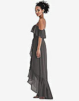 Side View Thumbnail - Caviar Gray Off-the-Shoulder Ruffled High Low Maxi Dress