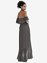 Rear View Thumbnail - Caviar Gray Off-the-Shoulder Ruffled High Low Maxi Dress