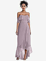 Front View Thumbnail - Lilac Dusk Off-the-Shoulder Ruffled High Low Maxi Dress