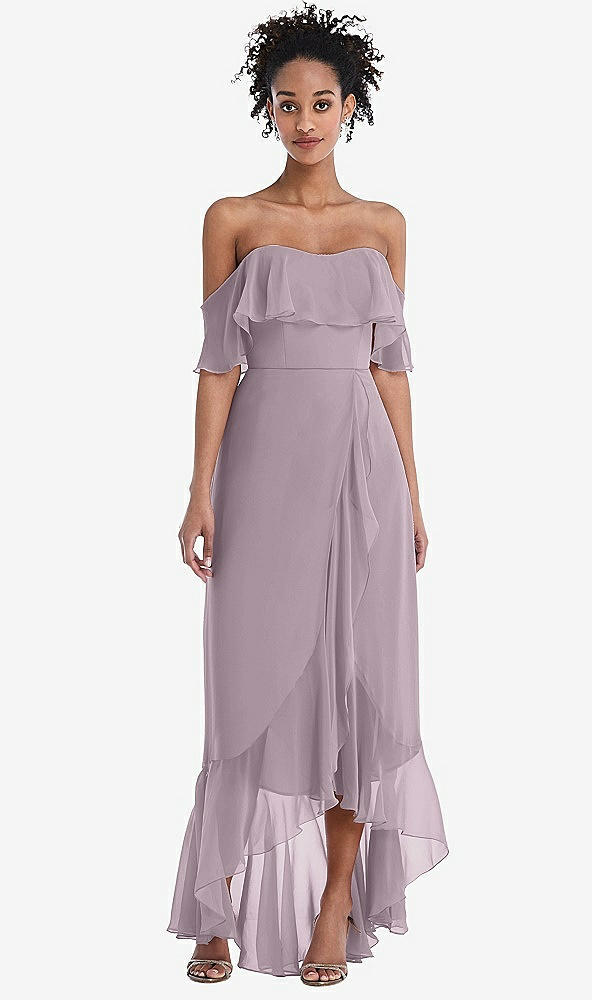 Front View - Lilac Dusk Off-the-Shoulder Ruffled High Low Maxi Dress