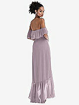 Rear View Thumbnail - Lilac Dusk Off-the-Shoulder Ruffled High Low Maxi Dress