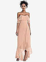 Front View Thumbnail - Pale Peach Off-the-Shoulder Ruffled High Low Maxi Dress
