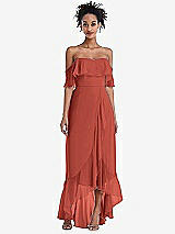 Front View Thumbnail - Amber Sunset Off-the-Shoulder Ruffled High Low Maxi Dress