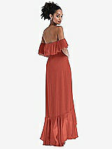 Rear View Thumbnail - Amber Sunset Off-the-Shoulder Ruffled High Low Maxi Dress