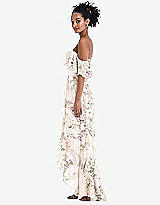 Side View Thumbnail - Blush Garden Off-the-Shoulder Ruffled High Low Maxi Dress