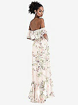 Rear View Thumbnail - Blush Garden Off-the-Shoulder Ruffled High Low Maxi Dress