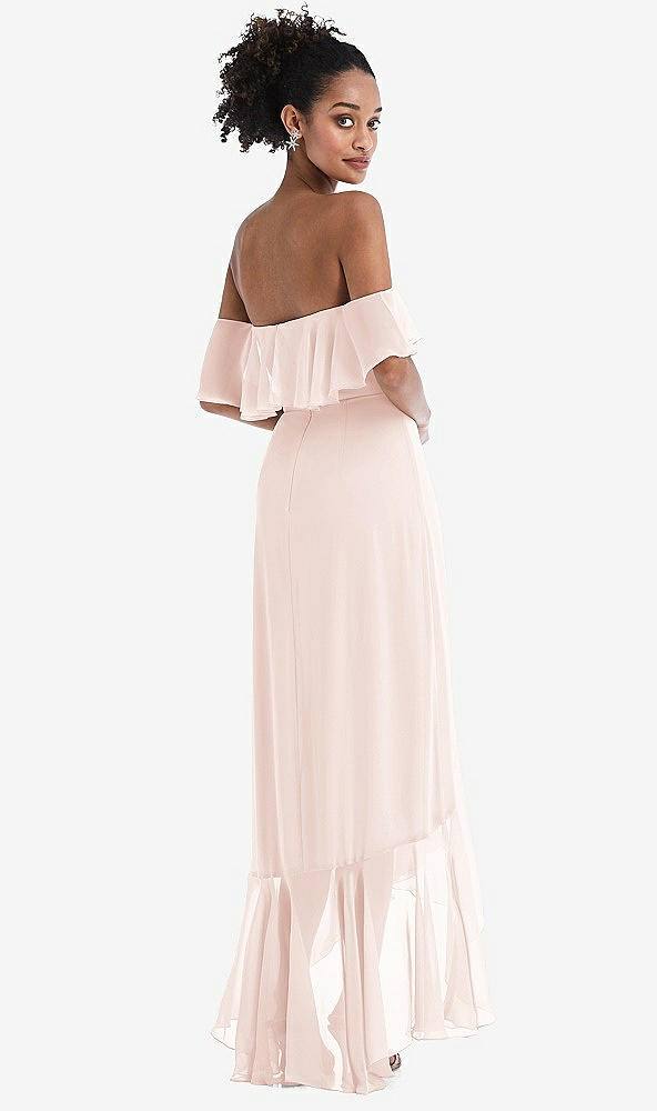 Back View - Blush Off-the-Shoulder Ruffled High Low Maxi Dress