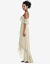 Side View Thumbnail - Champagne Off-the-Shoulder Ruffled High Low Maxi Dress