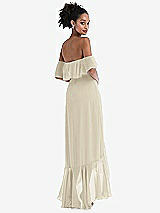 Rear View Thumbnail - Champagne Off-the-Shoulder Ruffled High Low Maxi Dress