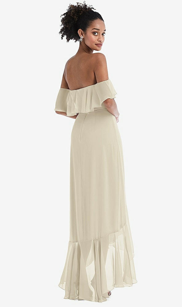 Back View - Champagne Off-the-Shoulder Ruffled High Low Maxi Dress