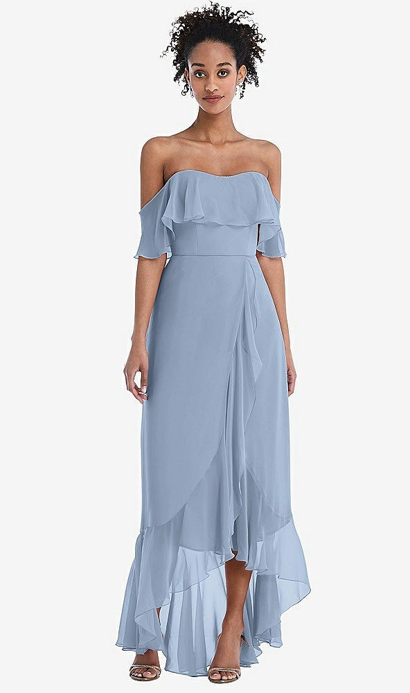 Front View - Cloudy Off-the-Shoulder Ruffled High Low Maxi Dress