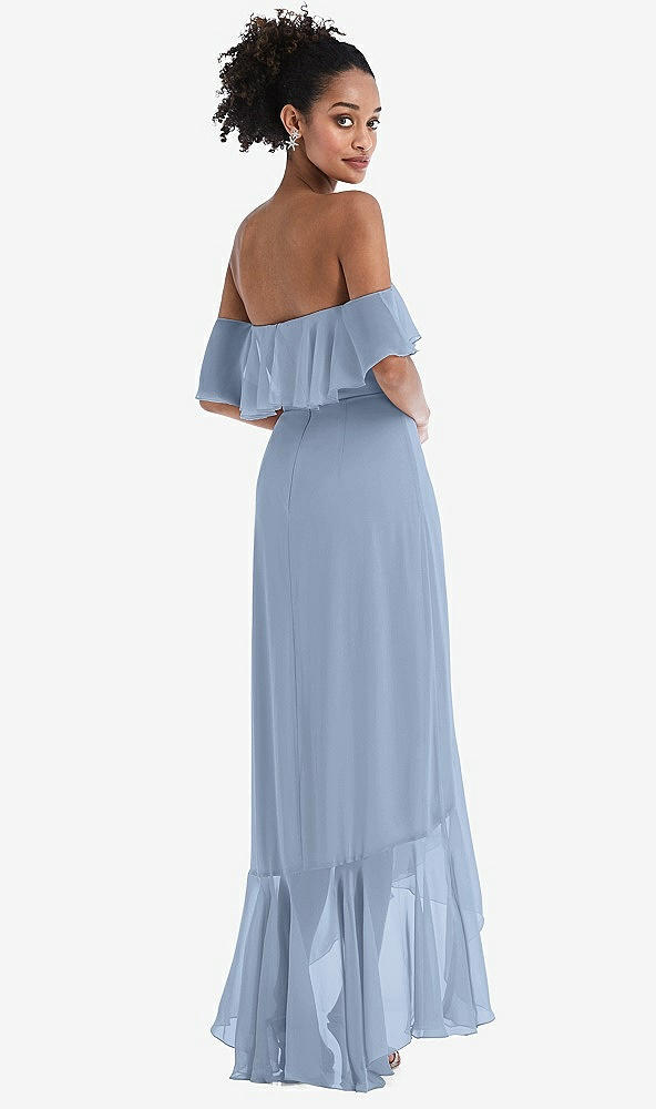 Back View - Cloudy Off-the-Shoulder Ruffled High Low Maxi Dress