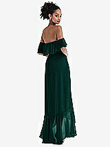 Rear View Thumbnail - Evergreen Off-the-Shoulder Ruffled High Low Maxi Dress