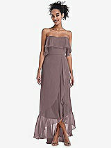 Alt View 1 Thumbnail - French Truffle Off-the-Shoulder Ruffled High Low Maxi Dress