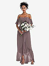 Alt View 2 Thumbnail - French Truffle Off-the-Shoulder Ruffled High Low Maxi Dress