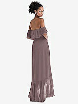 Rear View Thumbnail - French Truffle Off-the-Shoulder Ruffled High Low Maxi Dress