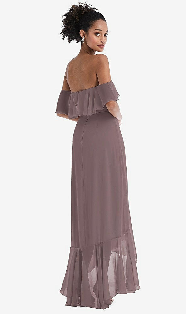Back View - French Truffle Off-the-Shoulder Ruffled High Low Maxi Dress