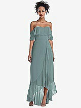 Front View Thumbnail - Icelandic Off-the-Shoulder Ruffled High Low Maxi Dress