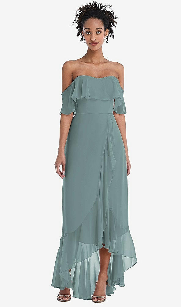 Front View - Icelandic Off-the-Shoulder Ruffled High Low Maxi Dress