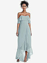 Front View Thumbnail - Morning Sky Off-the-Shoulder Ruffled High Low Maxi Dress