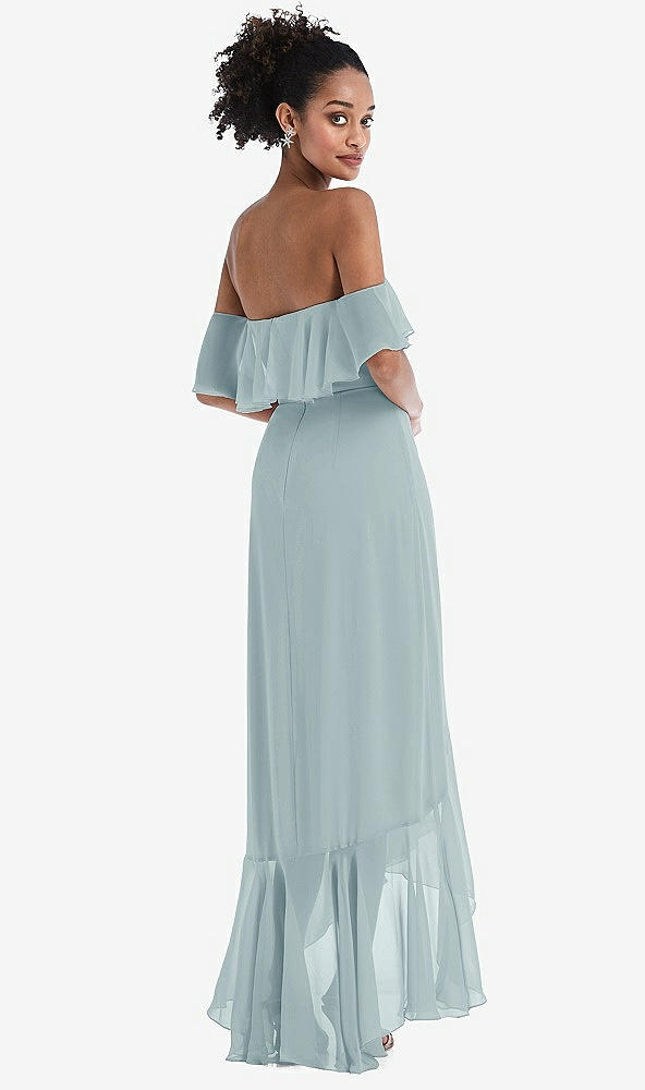 Back View - Morning Sky Off-the-Shoulder Ruffled High Low Maxi Dress