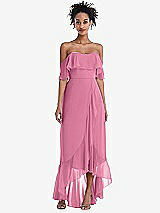 Front View Thumbnail - Orchid Pink Off-the-Shoulder Ruffled High Low Maxi Dress