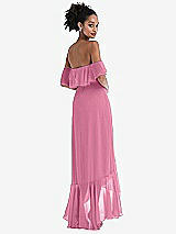 Rear View Thumbnail - Orchid Pink Off-the-Shoulder Ruffled High Low Maxi Dress