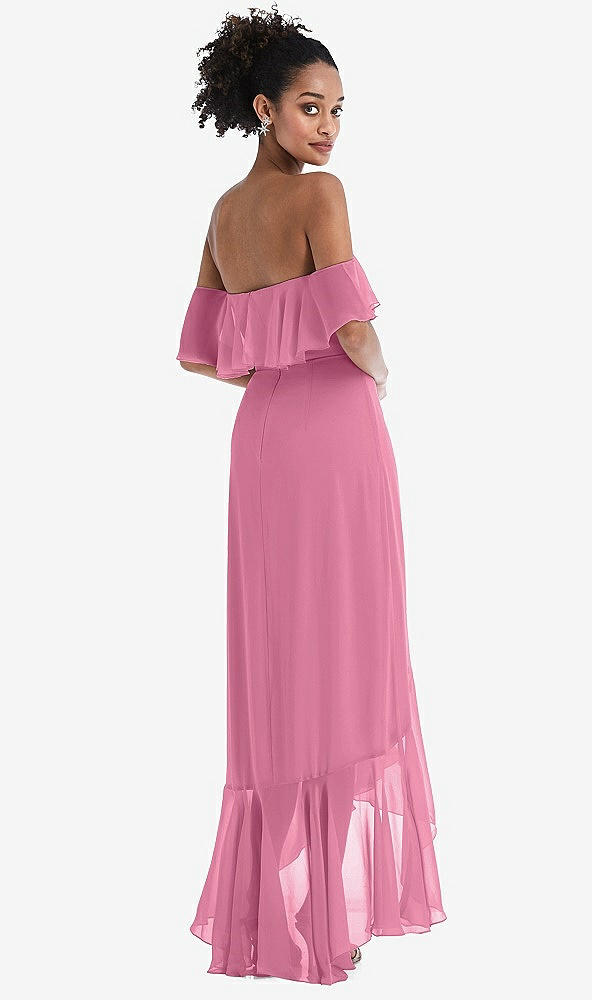 Back View - Orchid Pink Off-the-Shoulder Ruffled High Low Maxi Dress