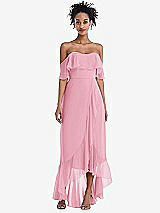 Front View Thumbnail - Peony Pink Off-the-Shoulder Ruffled High Low Maxi Dress
