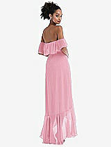 Rear View Thumbnail - Peony Pink Off-the-Shoulder Ruffled High Low Maxi Dress