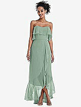 Alt View 1 Thumbnail - Seagrass Off-the-Shoulder Ruffled High Low Maxi Dress