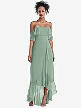 Front View Thumbnail - Seagrass Off-the-Shoulder Ruffled High Low Maxi Dress