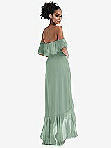 Rear View Thumbnail - Seagrass Off-the-Shoulder Ruffled High Low Maxi Dress