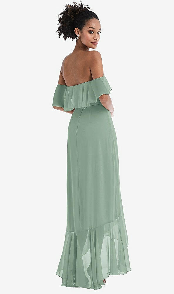 Back View - Seagrass Off-the-Shoulder Ruffled High Low Maxi Dress