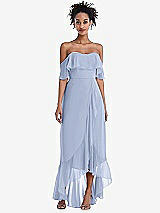 Front View Thumbnail - Sky Blue Off-the-Shoulder Ruffled High Low Maxi Dress