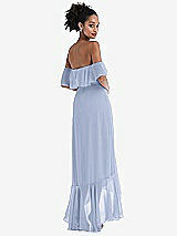 Rear View Thumbnail - Sky Blue Off-the-Shoulder Ruffled High Low Maxi Dress