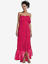 Alt View 1 Thumbnail - Vivid Pink Off-the-Shoulder Ruffled High Low Maxi Dress