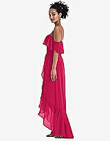 Side View Thumbnail - Vivid Pink Off-the-Shoulder Ruffled High Low Maxi Dress