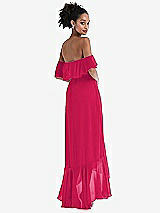 Rear View Thumbnail - Vivid Pink Off-the-Shoulder Ruffled High Low Maxi Dress