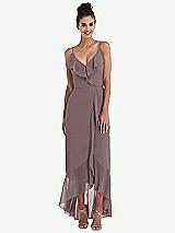 Front View Thumbnail - French Truffle Ruffle-Trimmed V-Neck High Low Wrap Dress