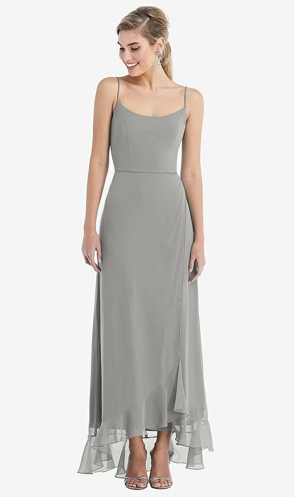 Front View - Chelsea Gray Scoop Neck Ruffle-Trimmed High Low Maxi Dress