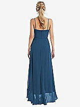 Rear View Thumbnail - Dusk Blue Scoop Neck Ruffle-Trimmed High Low Maxi Dress