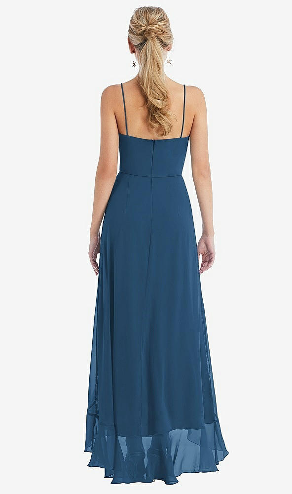 Back View - Dusk Blue Scoop Neck Ruffle-Trimmed High Low Maxi Dress