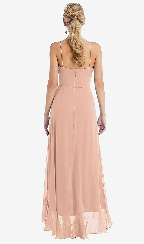 Back View - Pale Peach Scoop Neck Ruffle-Trimmed High Low Maxi Dress