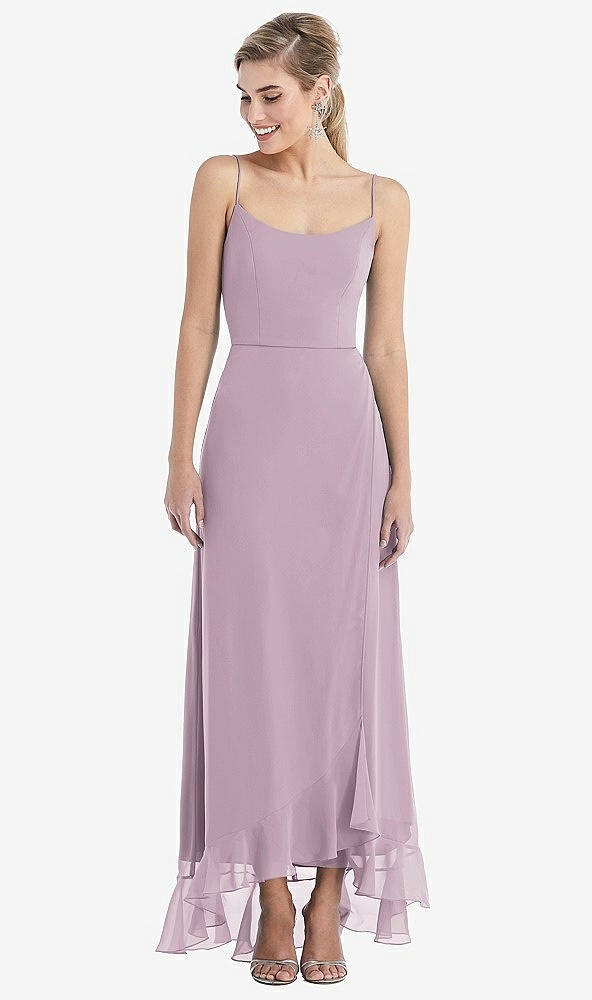 Front View - Suede Rose Scoop Neck Ruffle-Trimmed High Low Maxi Dress