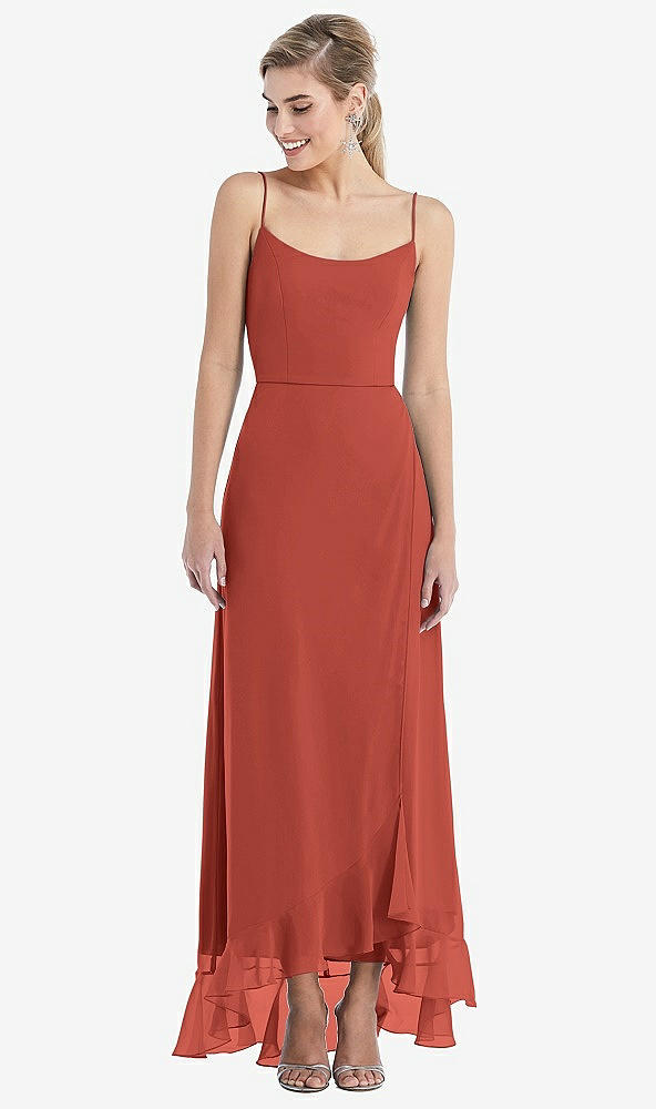 Front View - Amber Sunset Scoop Neck Ruffle-Trimmed High Low Maxi Dress