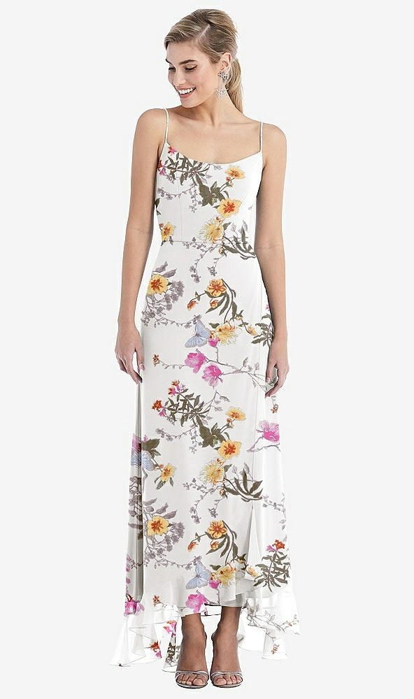 Front View - Butterfly Botanica Ivory Scoop Neck Ruffle-Trimmed High Low Maxi Dress